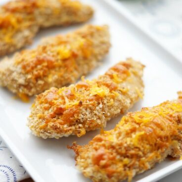 A plate Pretzel Crusted Baked Chicken