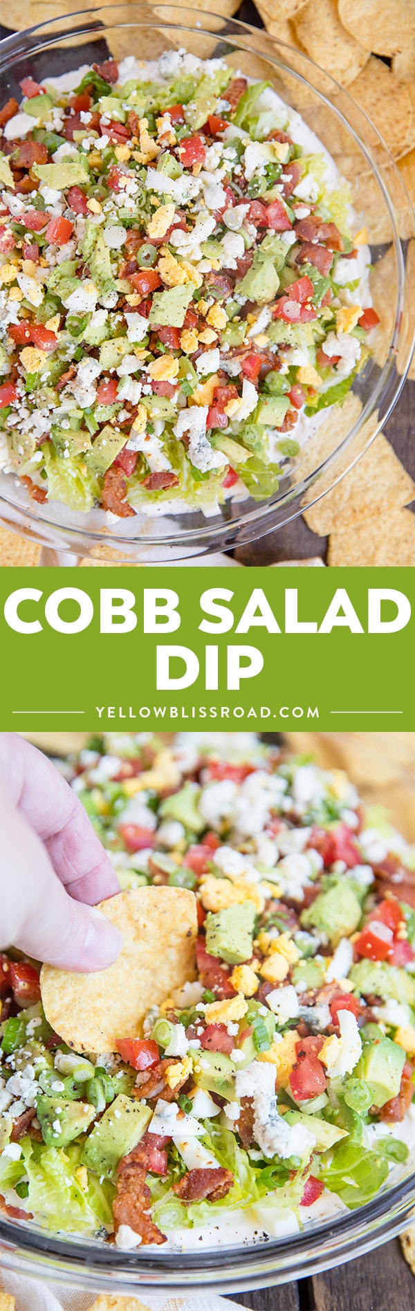 cobb salad dip collage with two images and text