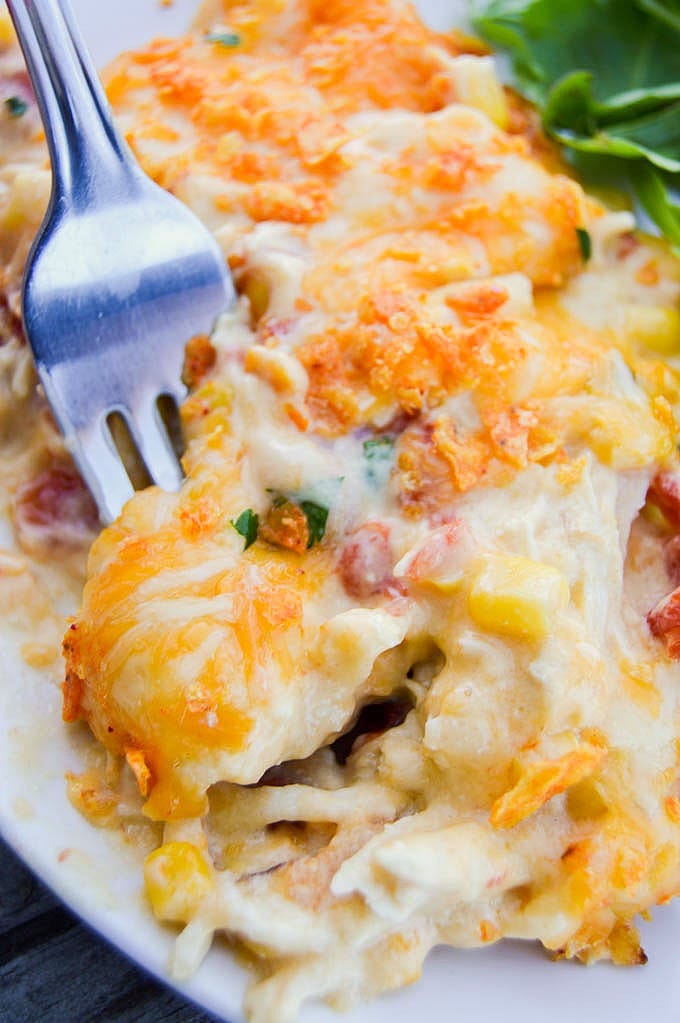 Creamy Cheesy Dorito Chicken Casserole | YellowBlissRoad.com