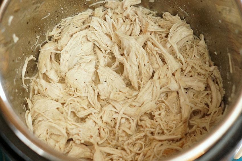 A close up of shredded chicken