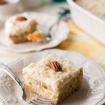Don't let those ripe bananas go to waste! Whip up this tender, fluffy Banana Cake with Pineapple Cream Cheese Frosting and bring a little taste of the tropics to your summer party!