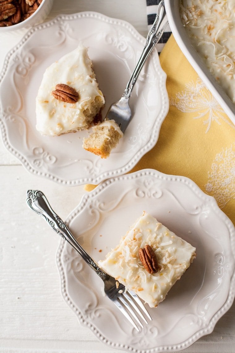 Banana Cake with Pineapple Cream Cheese Frosting. The perfect way to use up those ripe bananas!