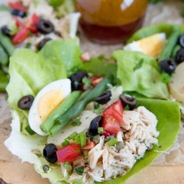 Close up of Nicoise Salad Lettuce Wraps