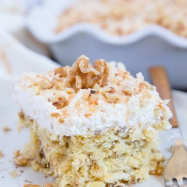 A piece of Walnut Pineapple cake on a plate