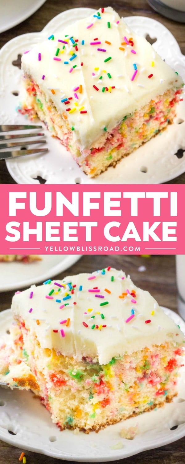 This funfetti sheet cake is everything a funfetti cake should be: moist, tender, buttery & filled with sprinkles. Say goodbye to the box mix and make this easy funfetti cake recipe instead!