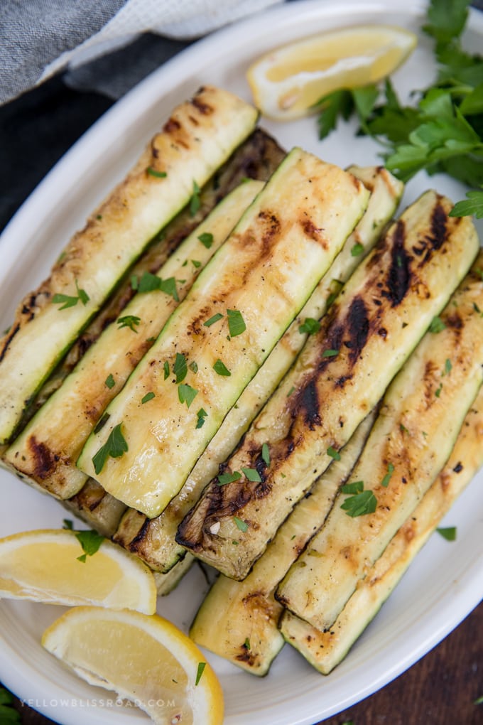 grilled zucchini strips on a plate