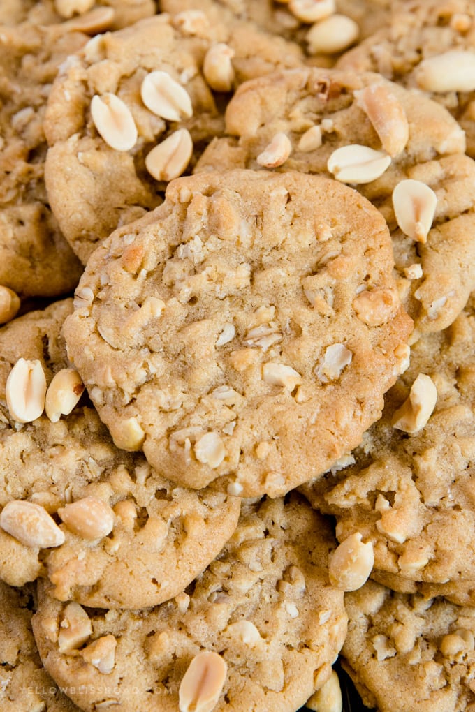 a large centered image of oatmeal peanut butter cookies