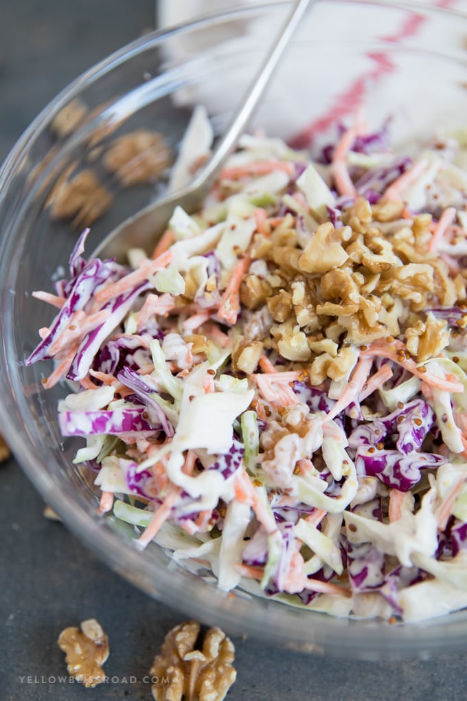 creamy, tangy walnut coleslaw recipe