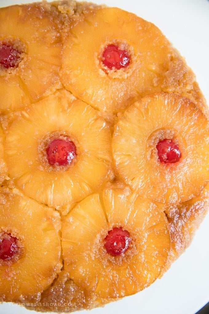 Pineapple upside down cake close up