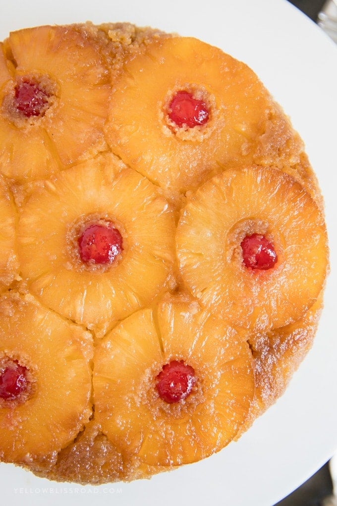 Pineapple Upside Down Cake with brown sugar and cherries