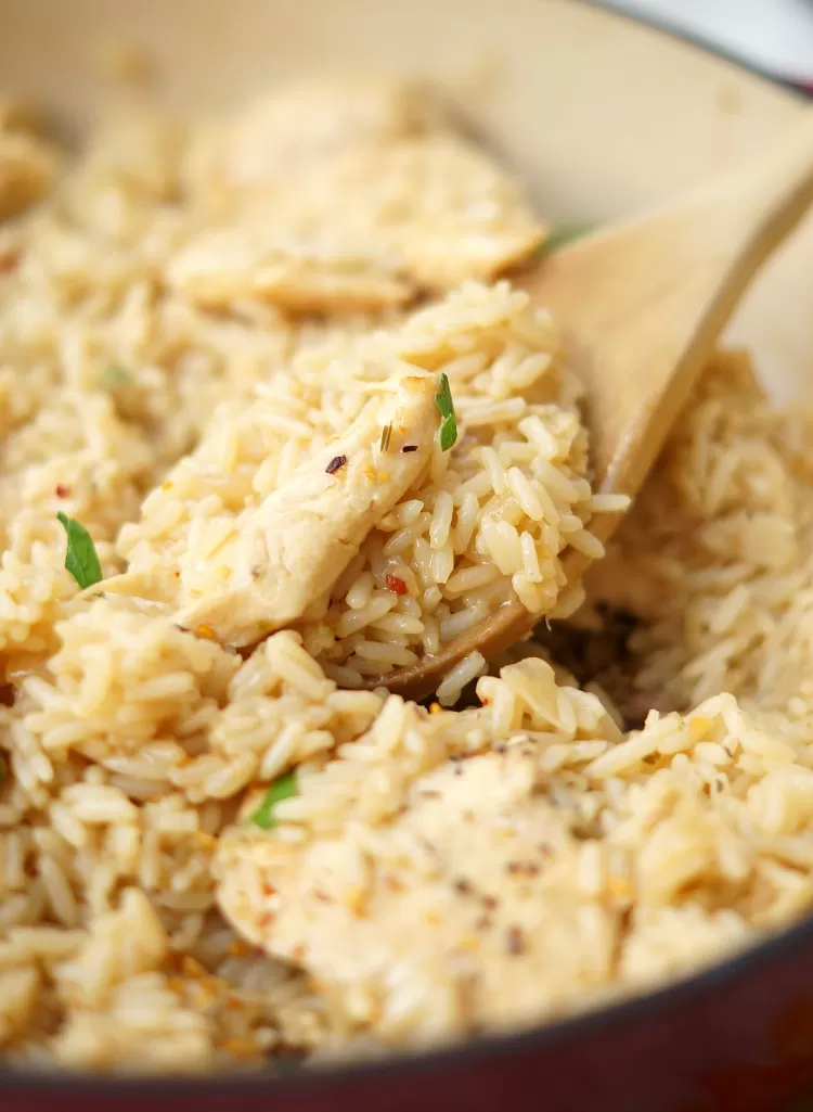 spoonful of Skillet Garlic Chicken and Rice Casserole