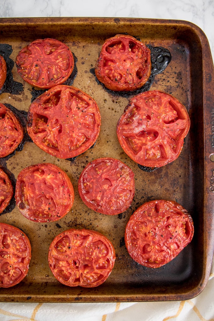 A close up of roasted tomatoes