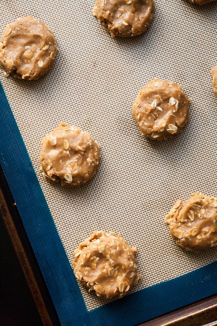 Oatmeal Pumpkin Cookies on a baking sheet ready for the oven