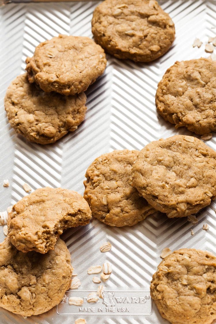 oatmeal pumpkin cookies on a cookie sheet after baking