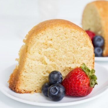 A piece of pound cake on a plate