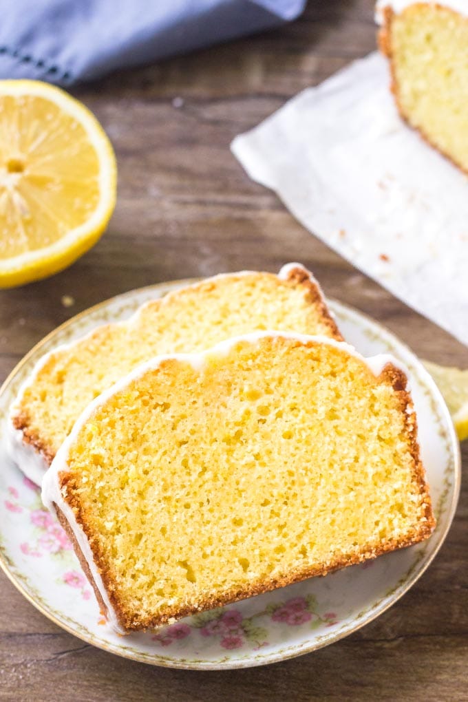 Slices of Starbucks copycat lemon loaf on a plate. 