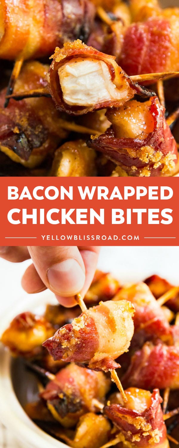 Bacon Wrapped Chicken Bites are the sweet and savory snack that your friends will fight over! These little guys are deliciously addictive and perfect for game day!!