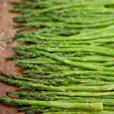 Roasted asparagus on a pan