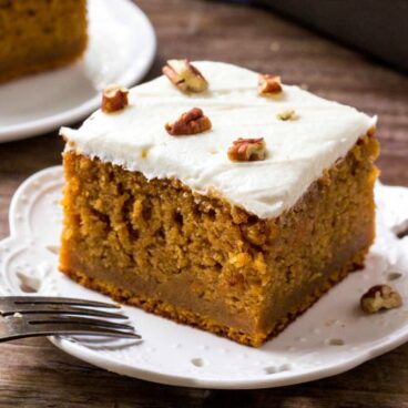 A close up of Sweet Potato Cake with Marshmallow Frosting