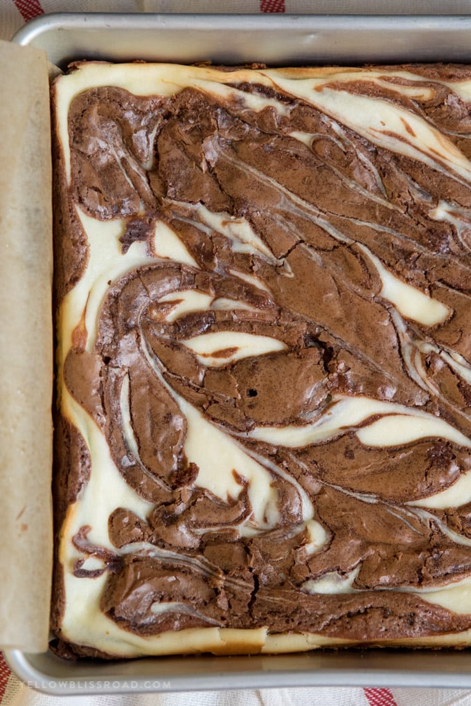 Cream Cheese Brownies in a pan