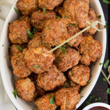 A dish full of meatballs.