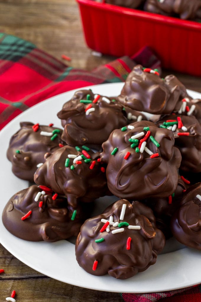 Crockpot candy is an easy recipe for chocolate peanut clusters that's perfect for the holidays