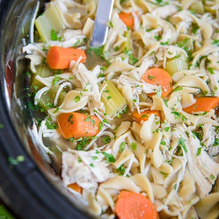 Easy Crockpot Chicken Noodle Soup Recipe | YellowBlissRoad.com