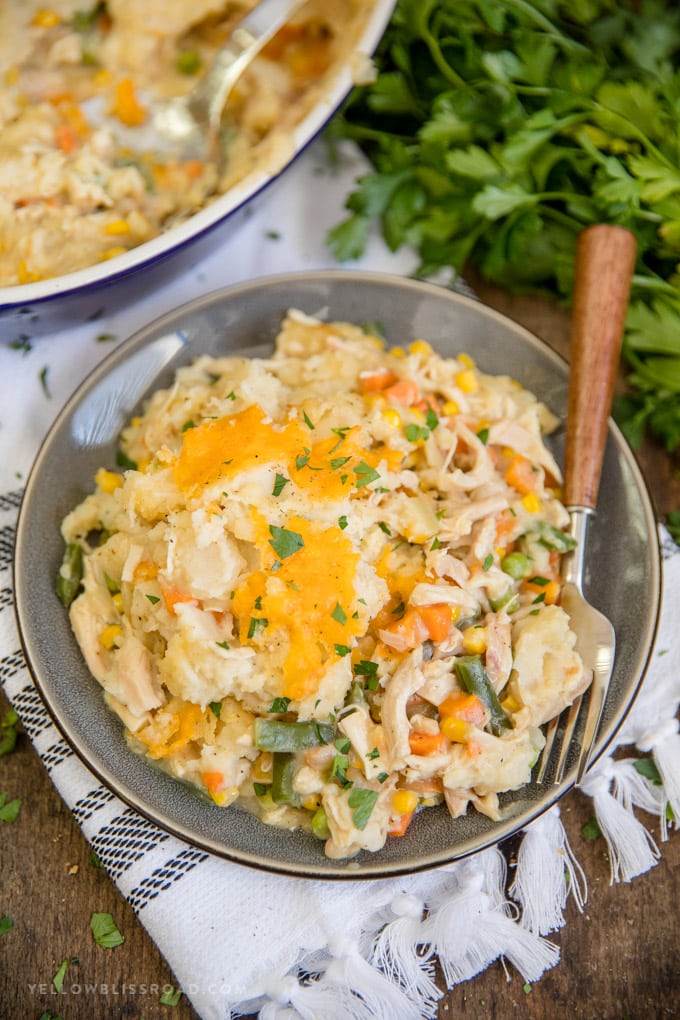 A serving of Turkey Shepherd's Pie on a plate.