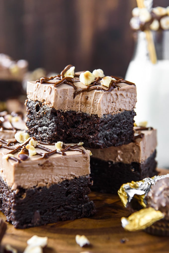 Stack of Nutella Brownie with a bite taken from one