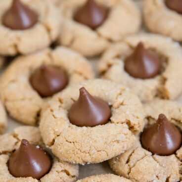 Close up of Peanut Butter Blossom cookies