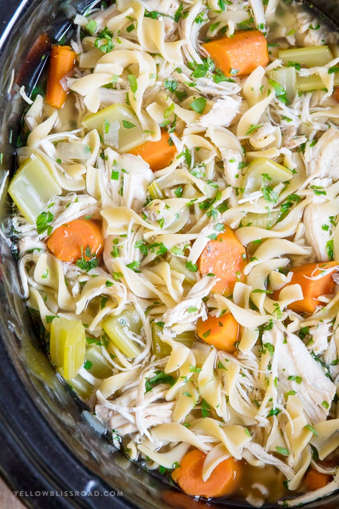 Crockpot Chicken Noodle Soup with lots of noodles