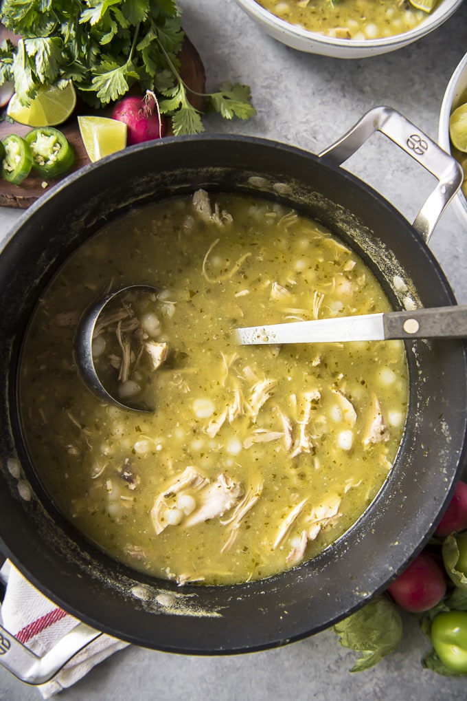 Dutch oven full of Pozole Verde