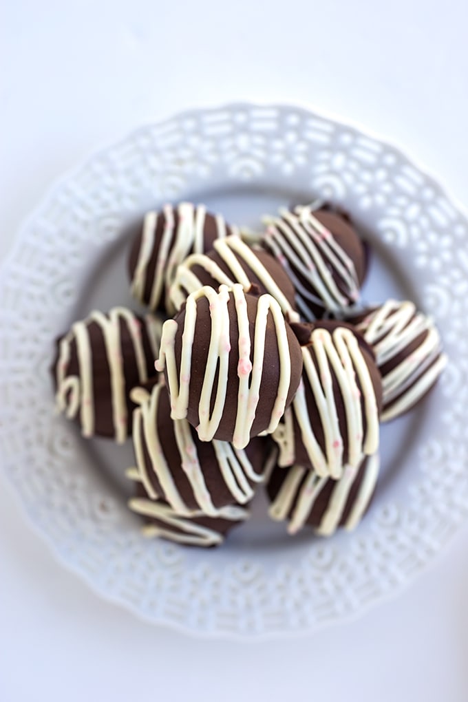 Peppermint Oreo Truffles on a white plate