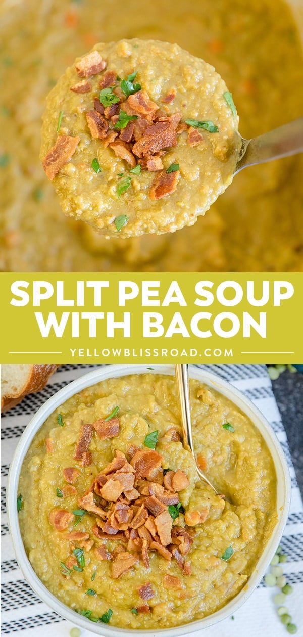 Split Pea Soup recipe with bacon, collage.