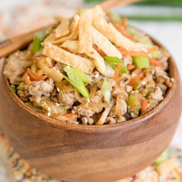 A dish filled with Egg Roll in a Bowl