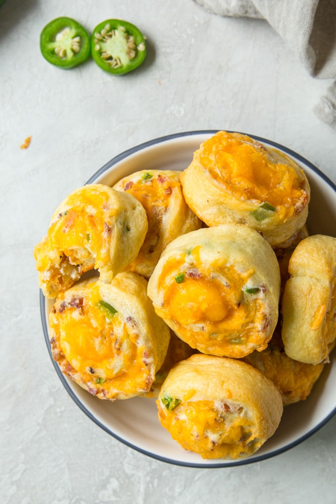 Jalapeno Popper pinwheels in a bowl