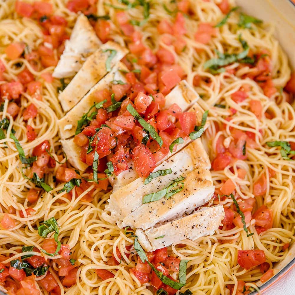 Easy Chicken Bruschetta Pasta | YellowBlissRoad.com