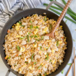A pan filled with Chicken Fried Rice