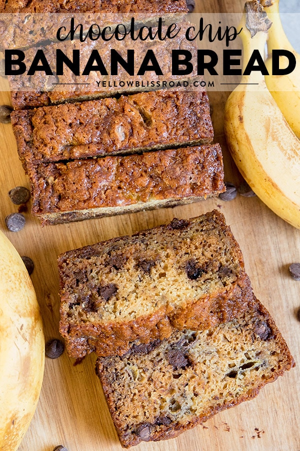 Chocolate Chip Banana Bread with title text for a pinterest friendly image