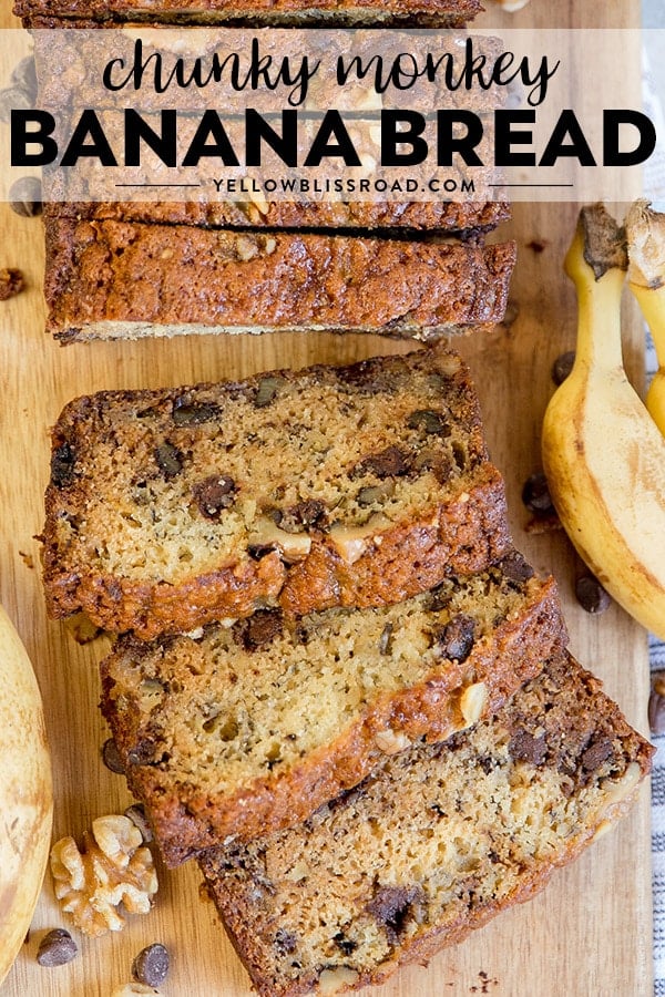 Chunky Monkey Banana Bread recipe photo and title.