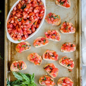 A tray of Bruschetta