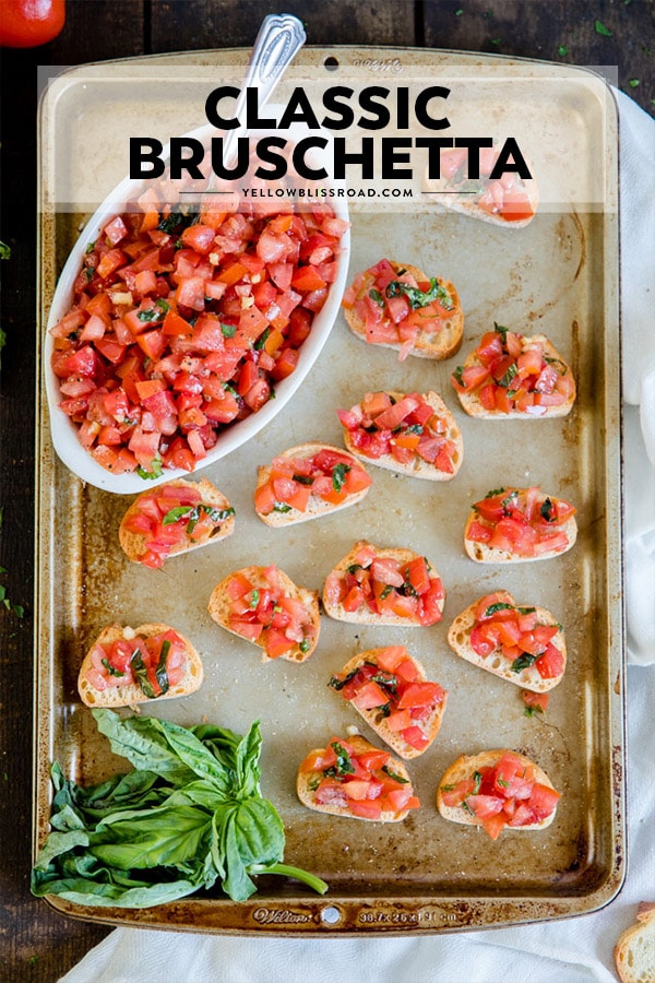 Classic bruschetta recipe pinnable image with text overlay