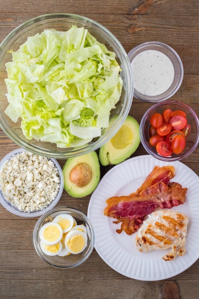 ingredients to make a classic cobb salad