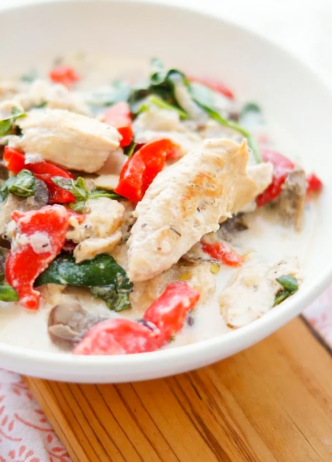 Chicken Tenders in creamy garlic parmesan sauce - Chicken Florentine Instant pot meal