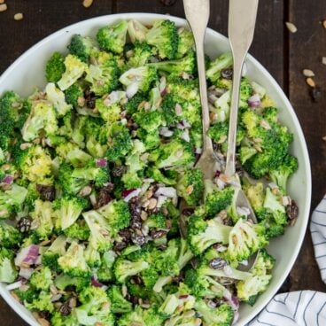 A bowl of Broccoli salad