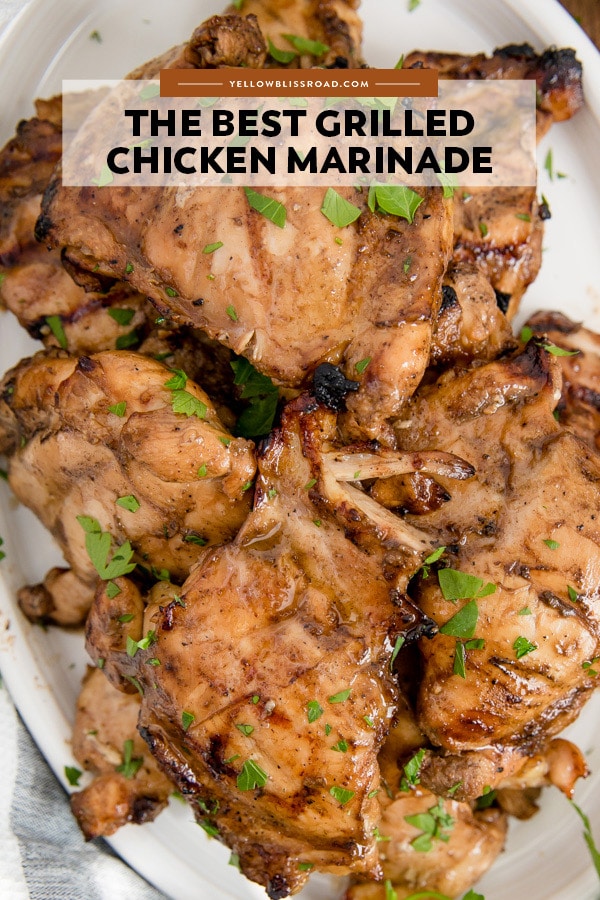 A great grilled chicken marinade is essential for summer grilling. This delicious marinade packs a flavor punch and is perfect for all kinds of chicken! Social media image of Grilled Chicken Marinade