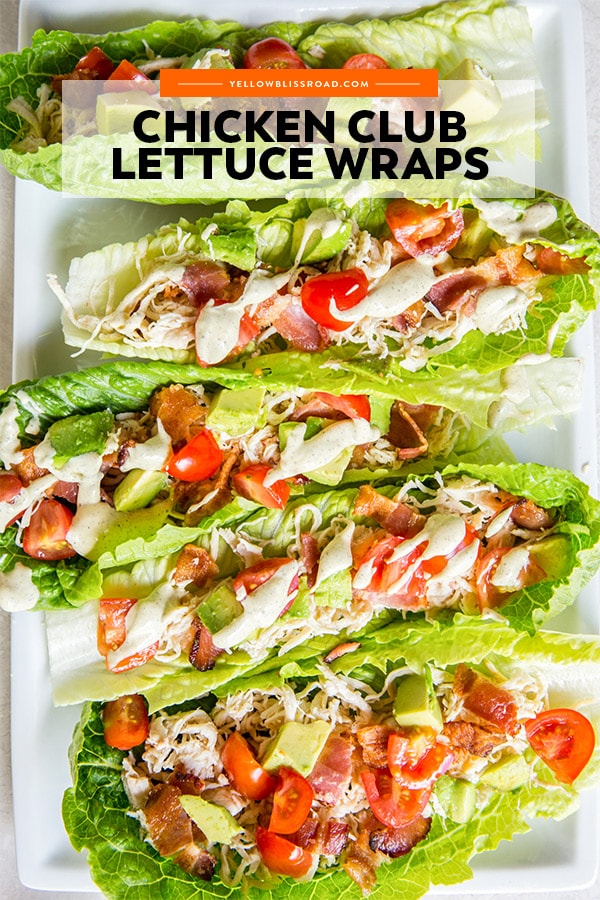 Chicken Club Lettuce Wraps pinnable image with text overlay