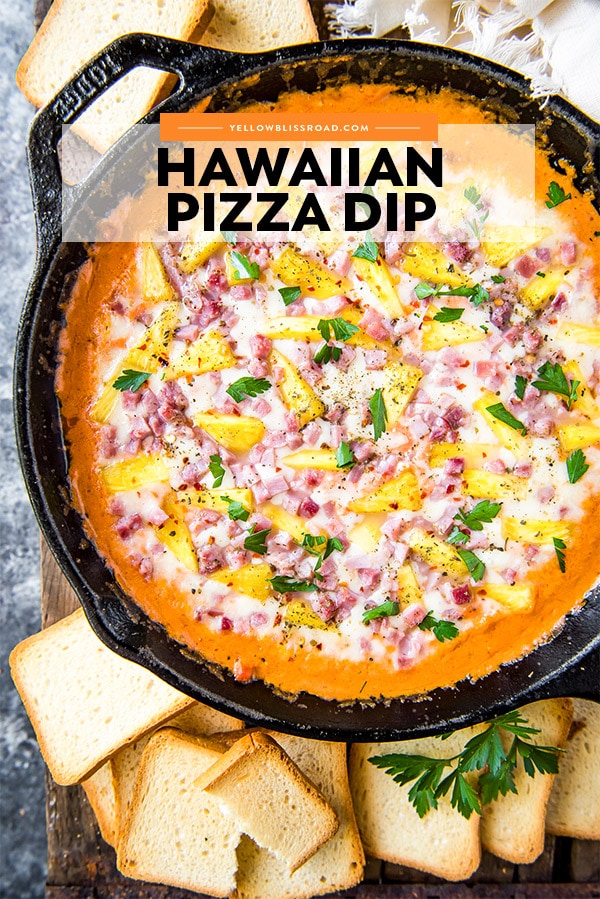 Hawaiian Pizza Dip takes the flavors of your favorite pizza and combines them into a creamy dip topped with ham, pineapple and loads of cheese. 