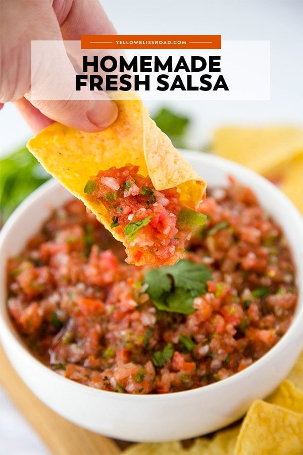 Easy Fresh Homemade Salsa recipe pinnable image with text overlay