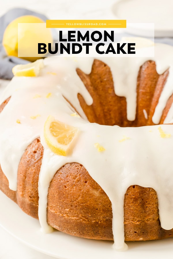 lemon bundt cake pinnable image with text overlay